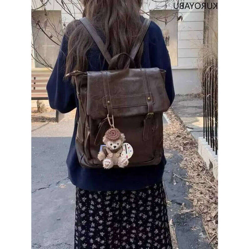 Vintage Brown Jk Backpacks Women High Street Preppy Style Pu Leather Backpack Ladies Harajuku Casual School Bag Fashion Y2k Bags Daily Versatile Bag