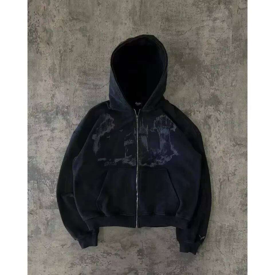 Man Hoodie Y2k Goth Men Hip Hop Streetwear Harajuku Gothic Pattern Zip Up 90s Graphic Sweatshirt Japanese Anime 26Y0313