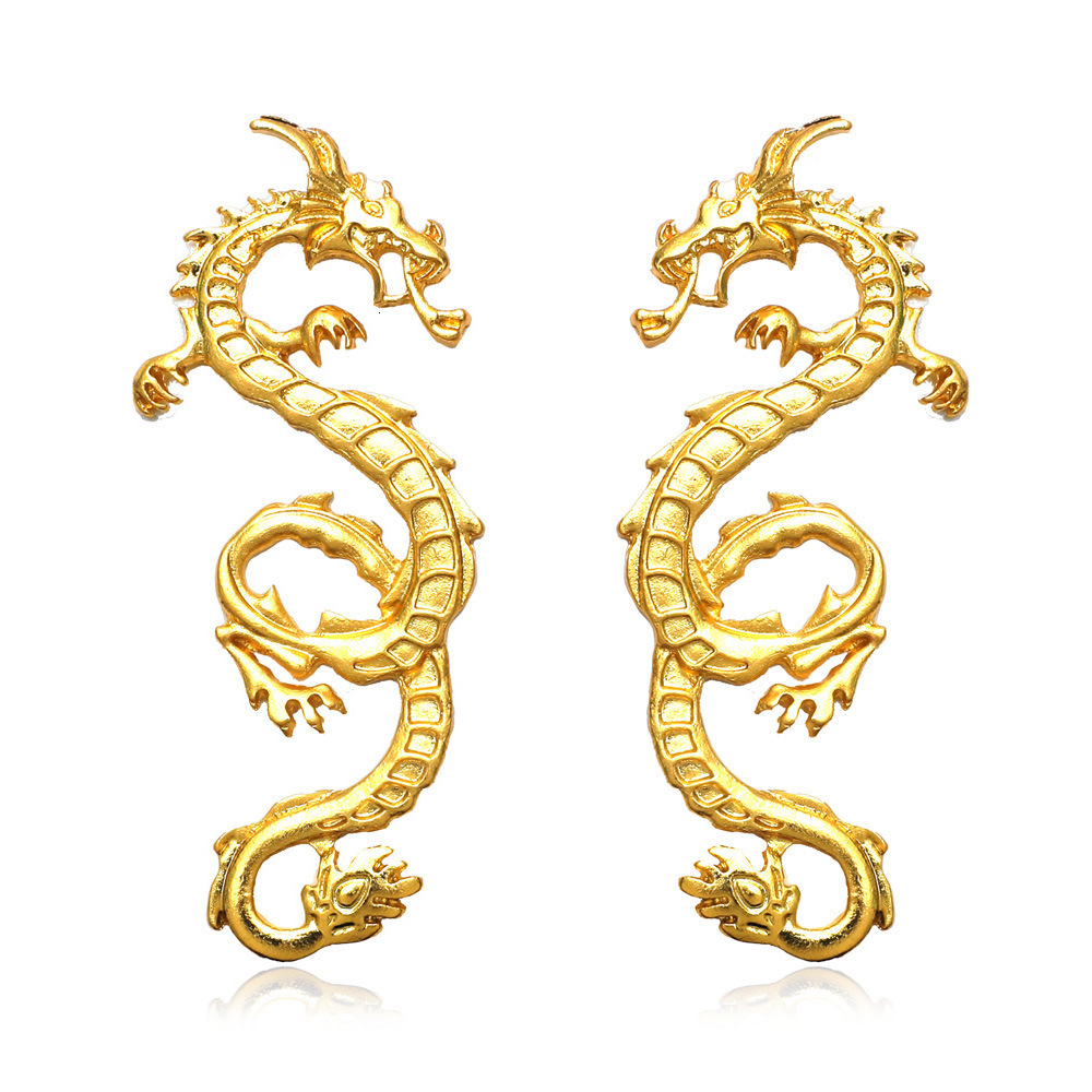 Free Shipping Ins Style Exaggerated Gold Dragon For Women, Elegant Alloy Animal Stud Earrings, Zodiac Year Earrings