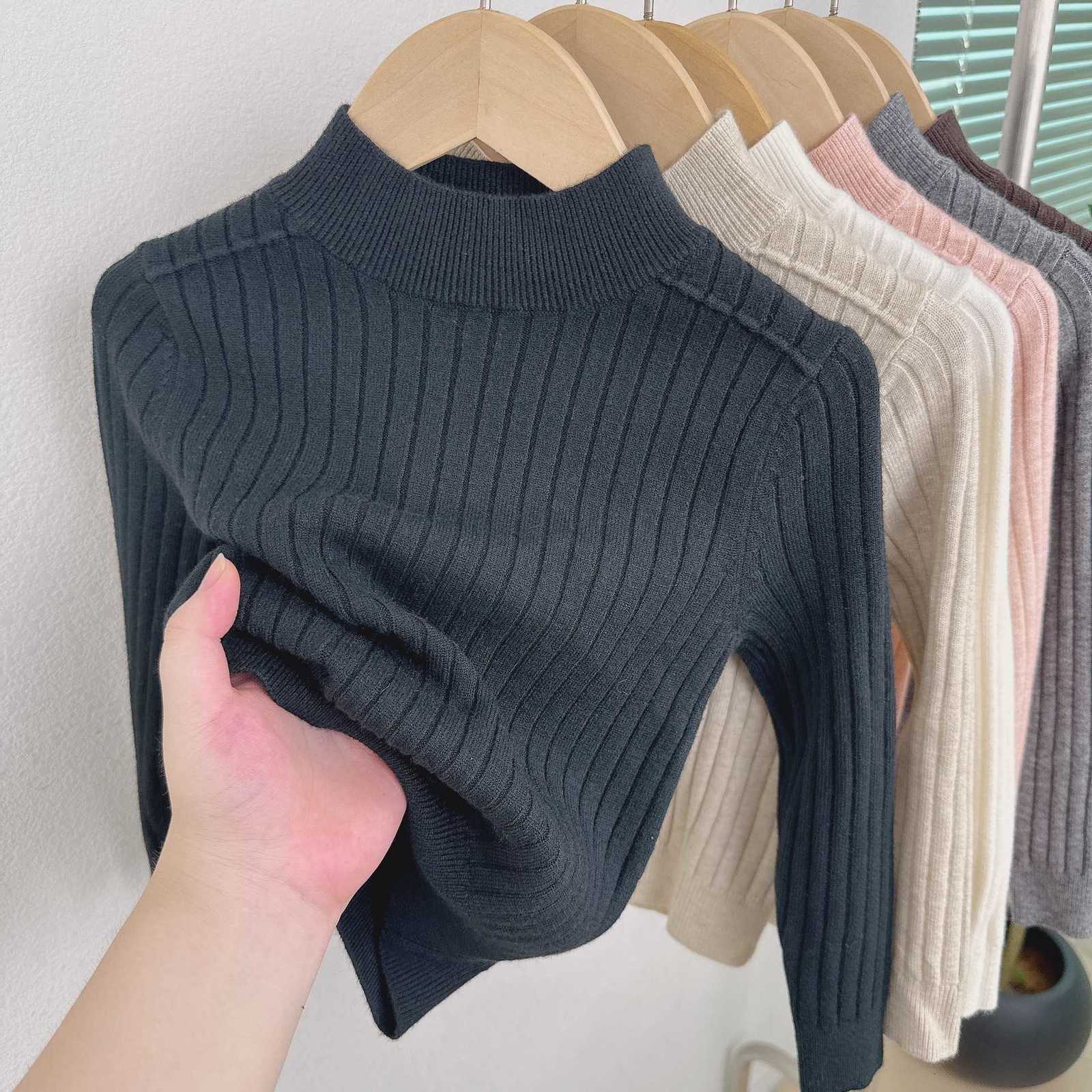 Pullover Children's Baby Half Turtleneck Base Shirt Boys and Girls Wool Sweater Pullover Ribbed Warm Soft Knitted Sweater