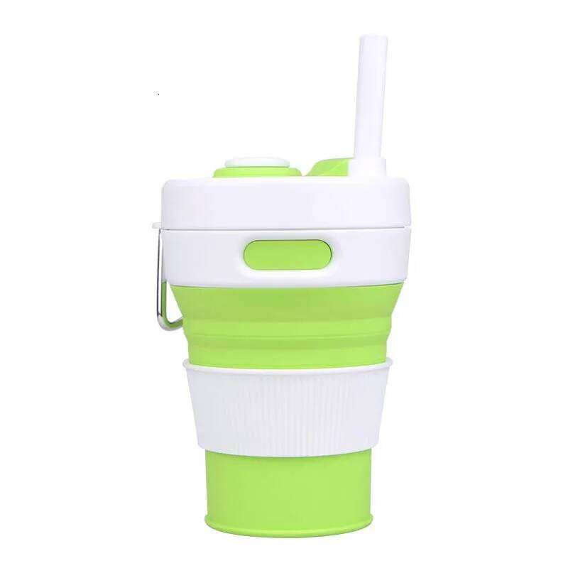 450ML Folding Retractable Cup Silicone Portable Teacup Outdoor Travel Coffee Telescopic Drinking Mug With Lid And Straw Z260314