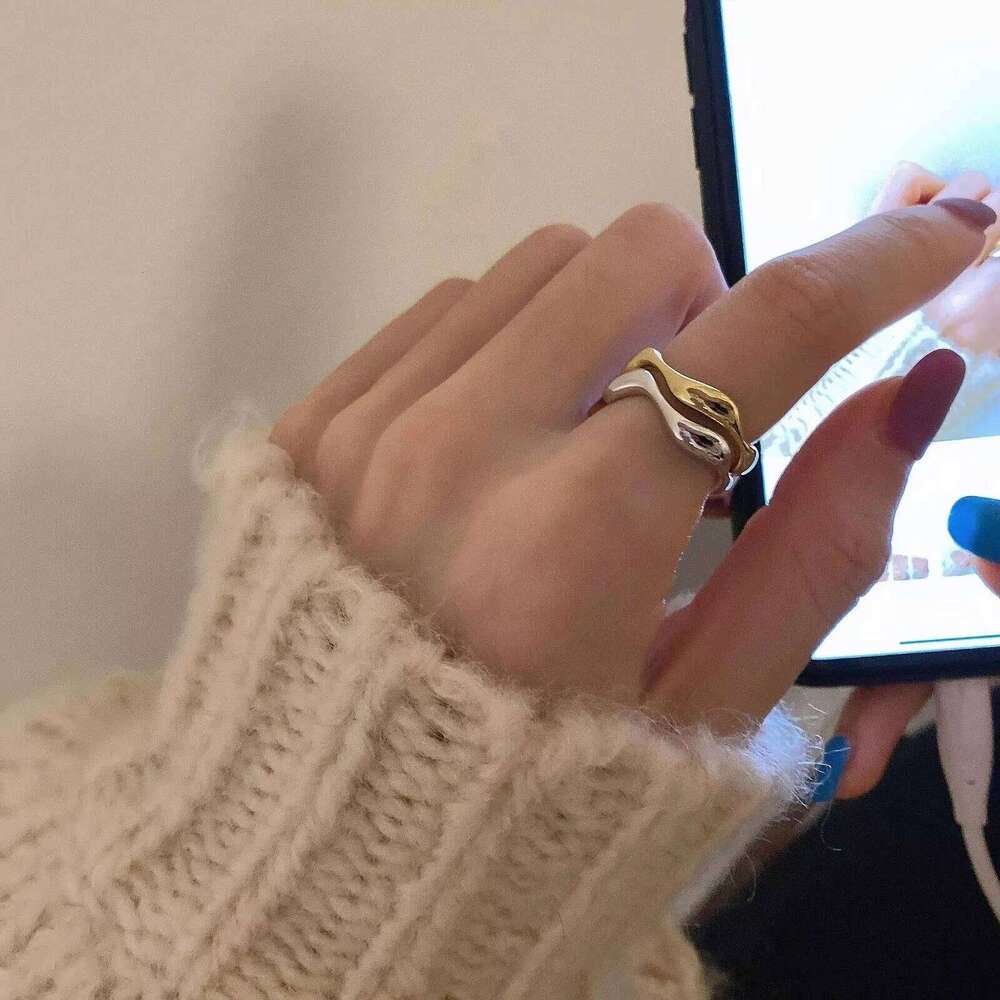 VENTFILLE 925 Sterling Silver Irregular Design Wave Golden Stackable Finger Rings Trendy Adjustable For Women Gifts Dropshipping H260312