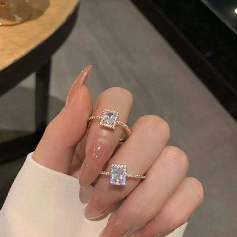 Luxury Classic Square Zircon Wedding Engagement for Women Exquisite Open Adjustable Geometry Shine Rings Charm Jewelry H260312