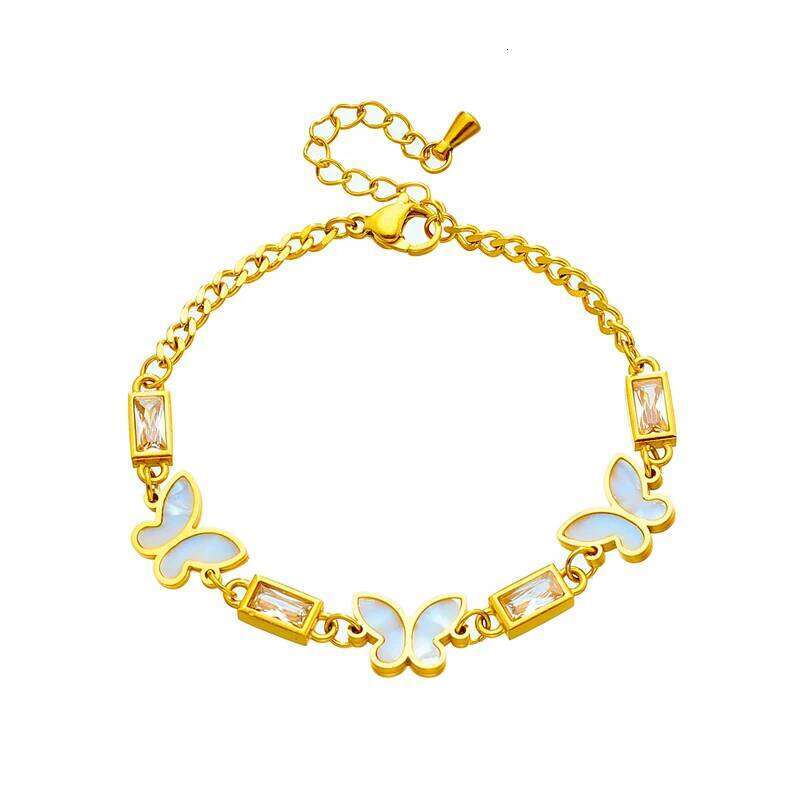DIEYURO 316L Stainless Steel White Square Crystal Butterfly Charm Bracelet For Women New Fashion Girls Bangles Jewelry Gifts Z260313
