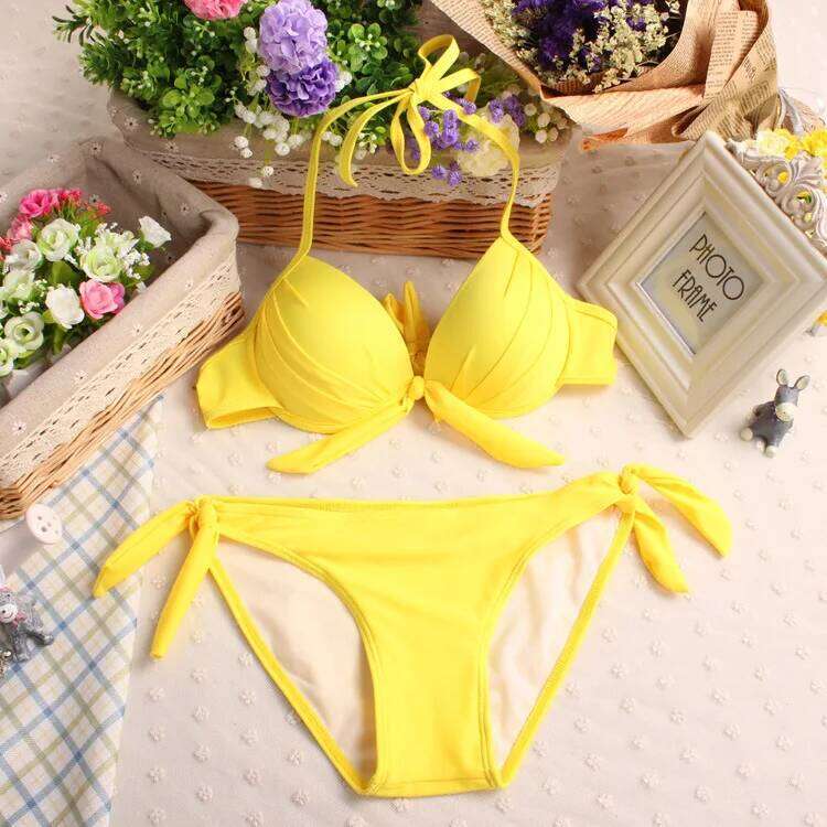 Push Up Bikinis Two Pieces Swimsuit Women Swimwear Neon Green Beach Wear Monokini Bathing Suits Korean Bikini Set Pool 2024 Y260303