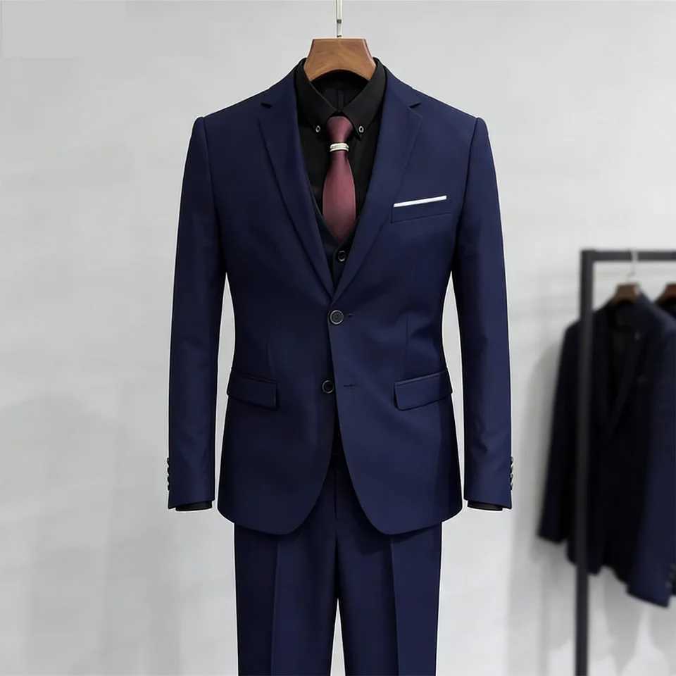 Mens Wedding Groomsmen Suit Set High-Quality Solid Color Casual Office Menswear Jacket Vest Pants M260313