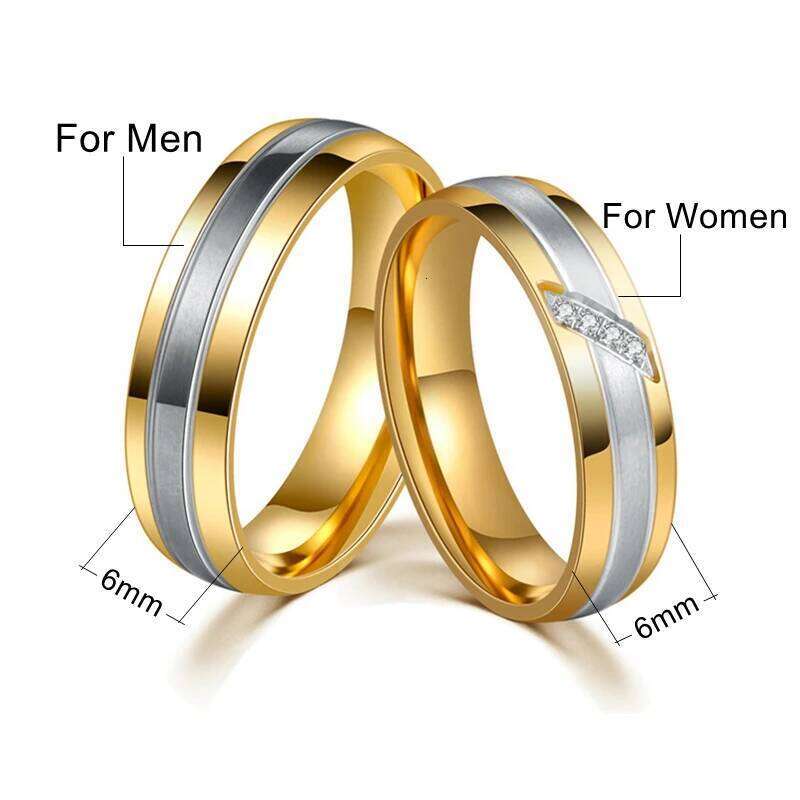 Fashion Engagement Gold-Color Rings for Couple Silver Color Crystal Zircon Titanium Steel Wedding r Jewelry Anniversary Gift H260312