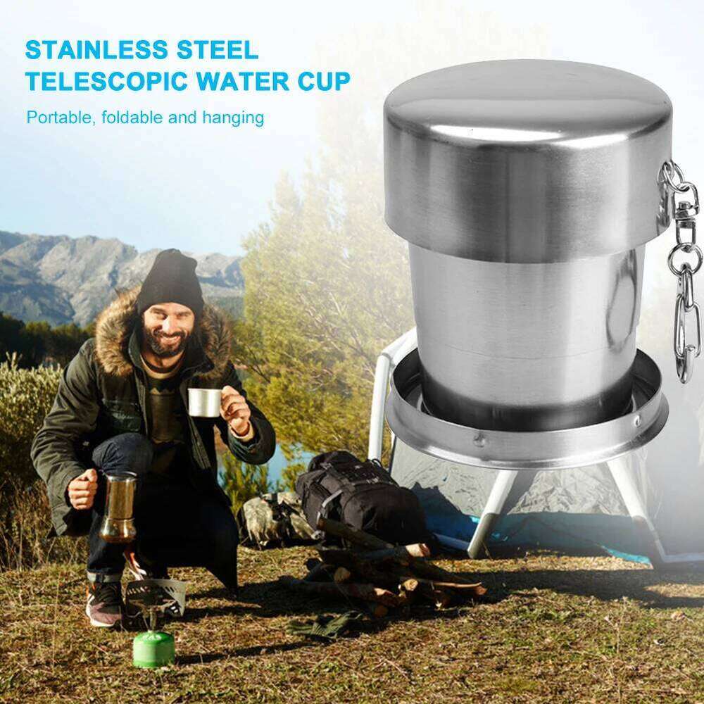 75ml/150ml/250ml Collapsible Stainless Steel Mug with Keychain Cup for Outdoor Travel Camping Hiking Cycling Z260314