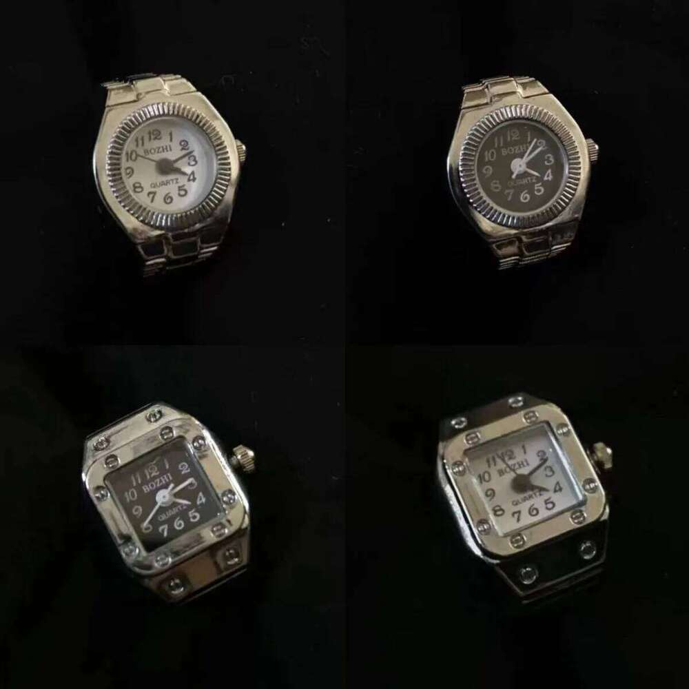 Fashion Real Ring for Men Women Silver Color Stainless Steel Punk Jewelry Mini Clock Retro Creative Battery Rings H260312
