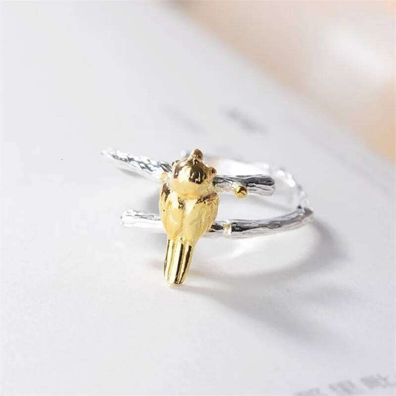 VENTFILLE 925 Sterling Silver Branch Bird Opening Ring Female Fashion Simple Personality Exquisite Hand Ornament Gift H260312