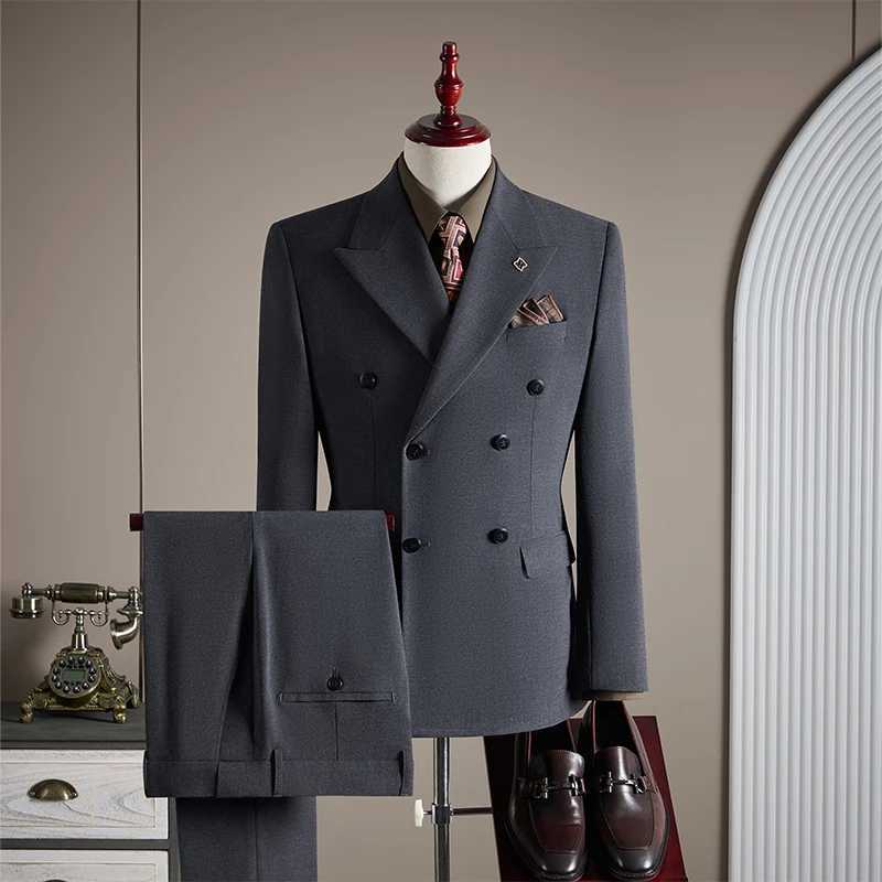 High-quality groom wedding suit fashionable and stylish dress mens business double-breasted suit set mens three-piece set M260313