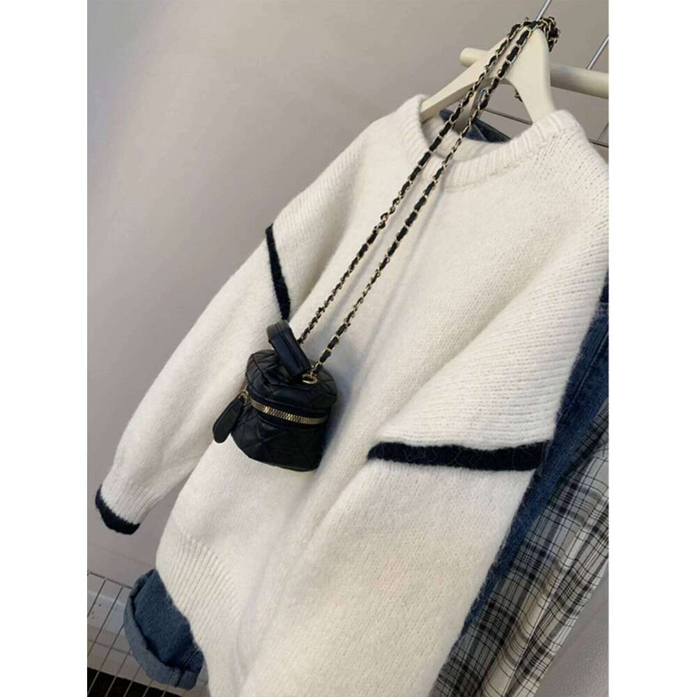 Soft Color Block Sweater Women Autumn Winter Loose Lazy Style Knit Pullover Female Casual Long Sleeved O-neck Versatile Top Z260313