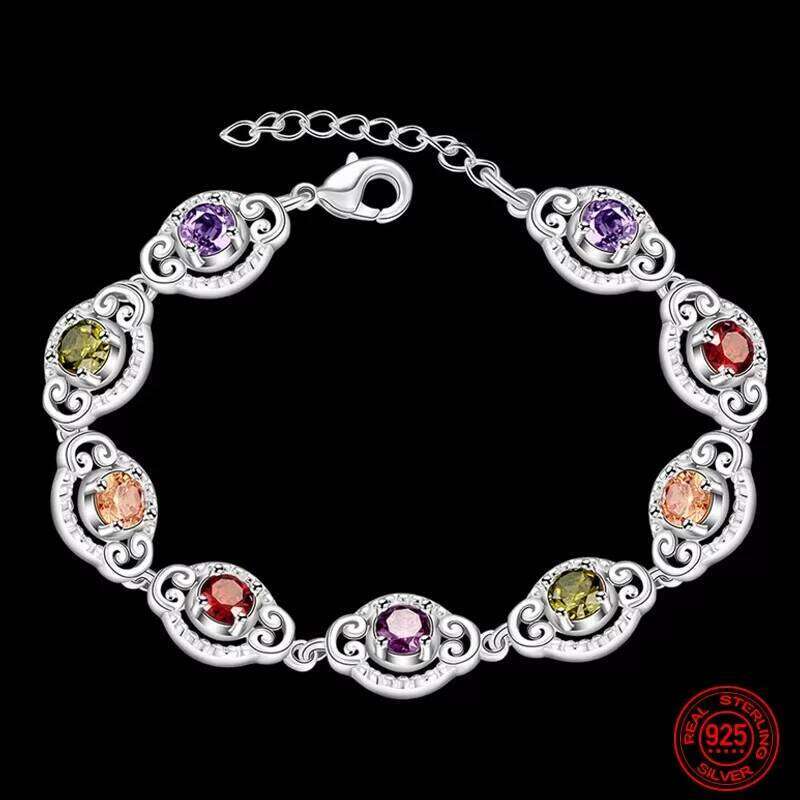 Fine 925 Sterling Silver Fashion Crystal Charm Bracelet Bangle For Women lady wedding party lover gift Jewelry Party Gifts Z260313
