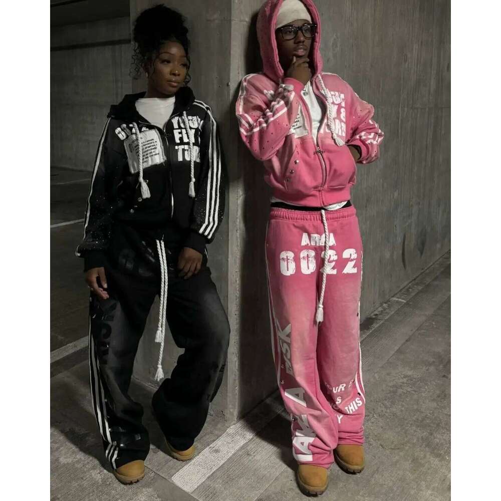 America Retro Hiphop Klein Stone Stripe Patchwork Hoodies Y2k Punk Rock Rivet Splicing Zipper Hoodie Men Women Street Sweatshirt Z260315