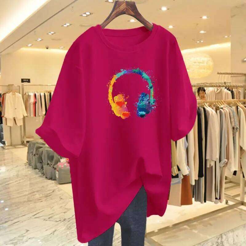 Women Fashion Pure Cotton Short Sleeve T-shirt Summer Casual Loose Chic Printing Top Tees Lady Basic Pullovers Y2k Clothes M-6XL Z260314