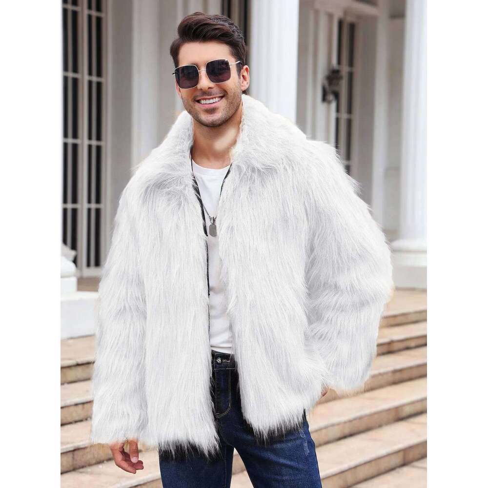 Men Faux Fox Coat Winter Thick Fluffy Long Sleeve Lapel Warm Shaggy Outerwear Luxury Fur Jacket Bontjas Jackets Mens Z260313