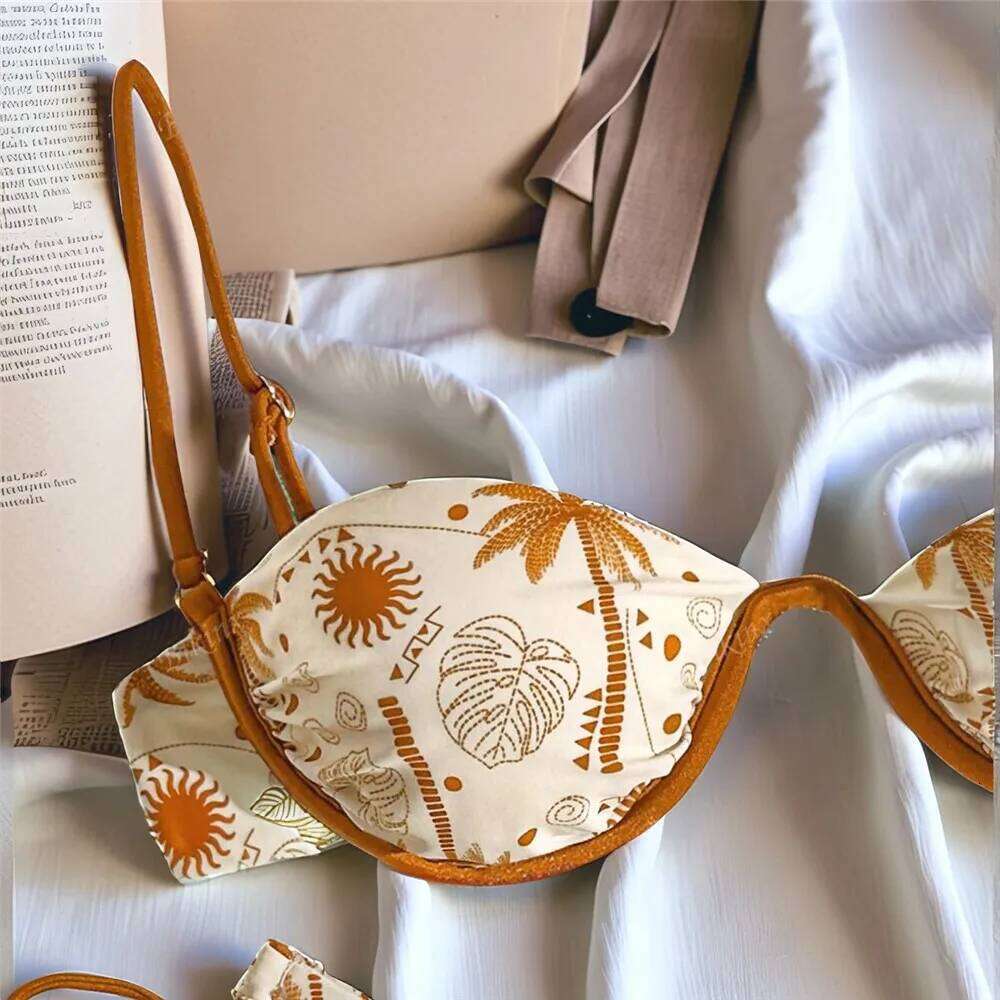 Sun Leaf Print String Shell Bikinis Sets De Mujer 2026 Push Up Sexy Swimsuit Women Summer Bathing Suit Brazilian Biquini Bikini Y260303