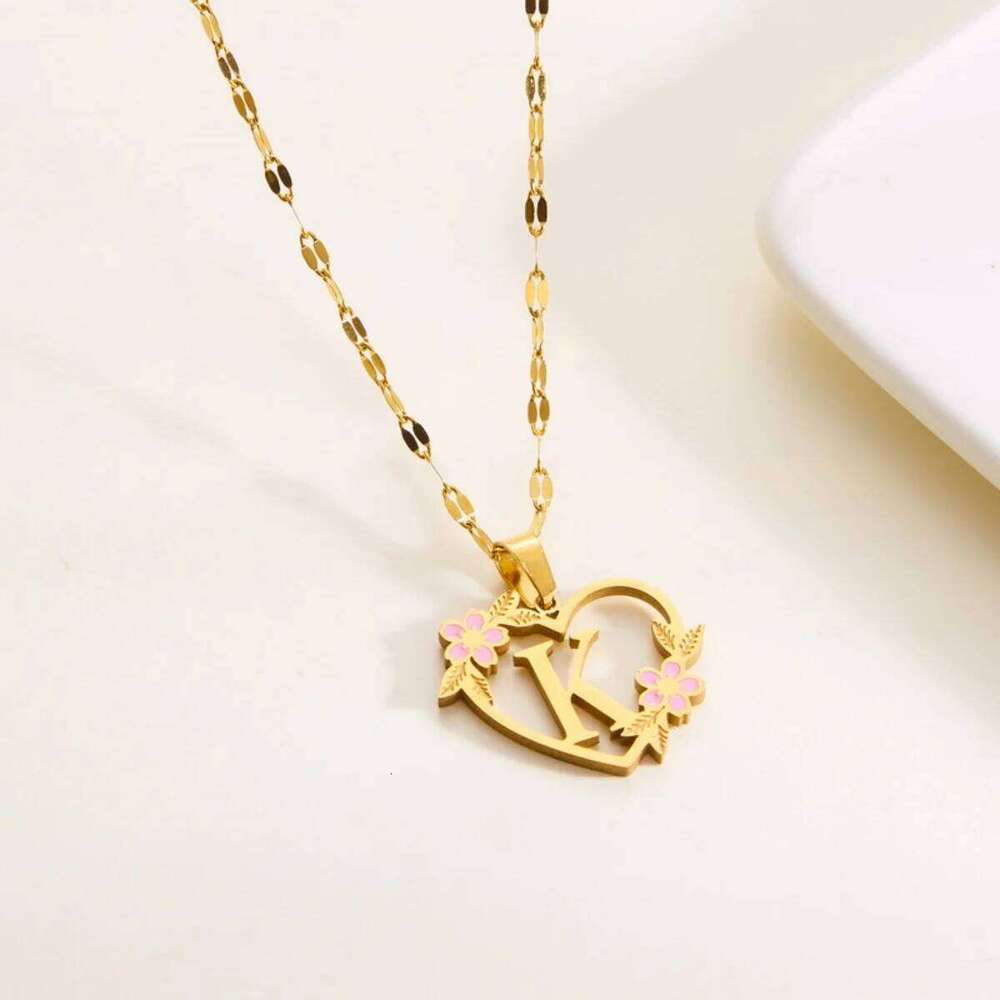 Stainless Steel 26 Initial Letters Flower Heart Pendant Necklace For Women Men Dainty A-Z Alphabet Name Choker Birthday Jewelry H260312