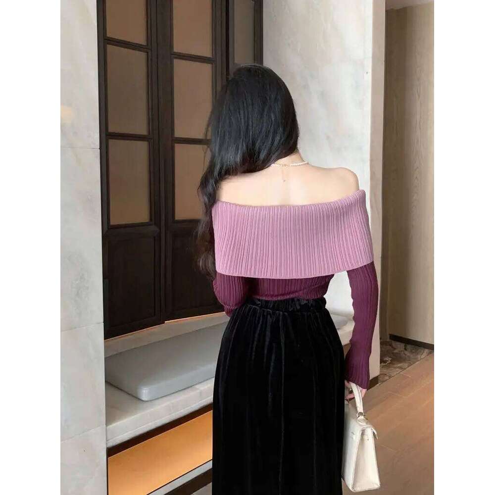 One Shoulder Bow Knit Sweater Women's New Top Z260313