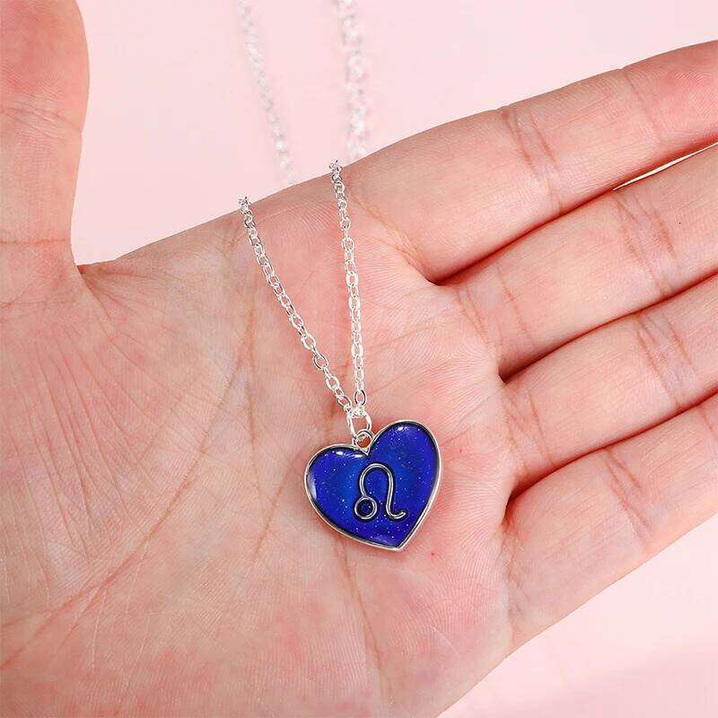 Mood Color Changing 12 Constellations Heart Pendant Thermochromic Necklace Temperature Sensitive Necklaces for Girls H260312