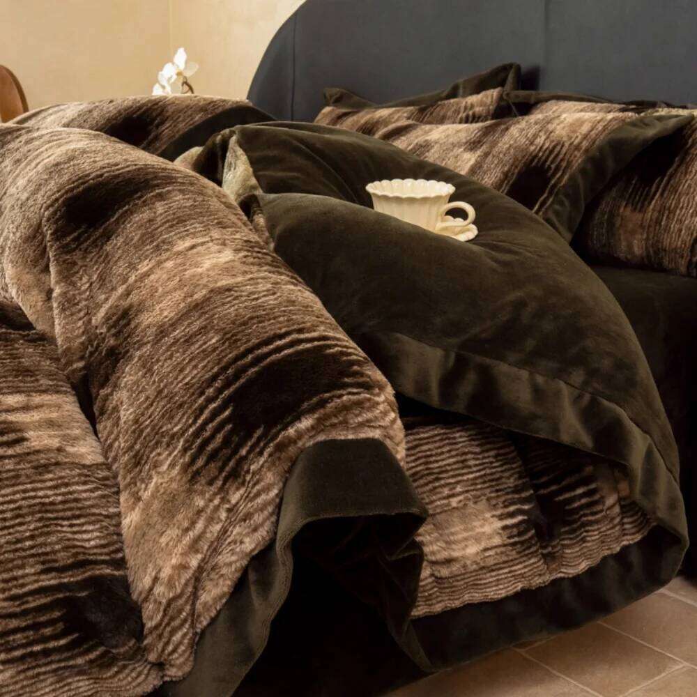 Thicken Coral Fleece Bedding Autumn Winter Warm Leopard Print Rabbit Plush Duvet Cover Bed Sheet Pillowcases Four-Piece Set H260312 - view 5