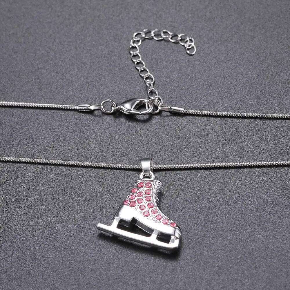 Zircon 3D Ice Skate Shoe Necklace White Enamel Blue Pink Crystal Family Chain Couple Pendant Gift For Men Women Jewelry H260312