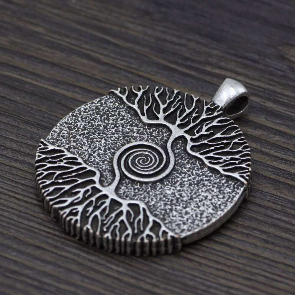 Vikings Amulet Tree of Life Round Silver Color Big Pendant Stainless Steel Chain Necklace Norse Viking Jewelry Talisman H260312