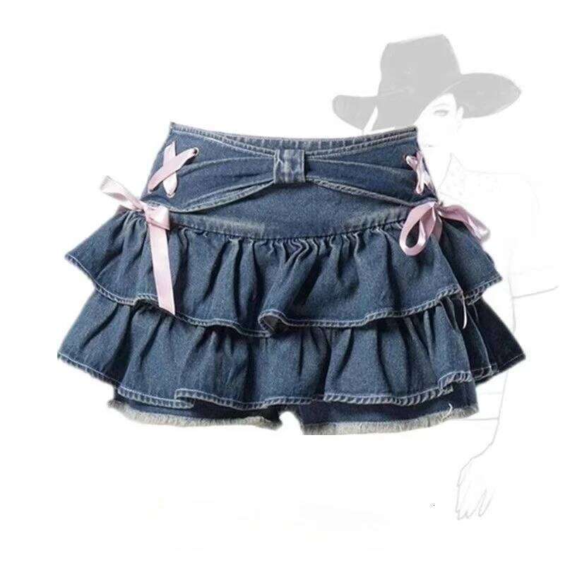 Women's Blue Black Riveted Belt Denim Y2K Harajuku High Street Fashion 90s Sexy A-line Mini Skirt Summer Clothing 2026 New Z260314
