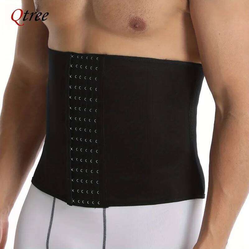 Qtree Men Slimming Body Shaper Corset S-6XL Plus Size Hooks Waist Belt 7 Steel Bone Compression Tummy Control Strap 26Y0313
