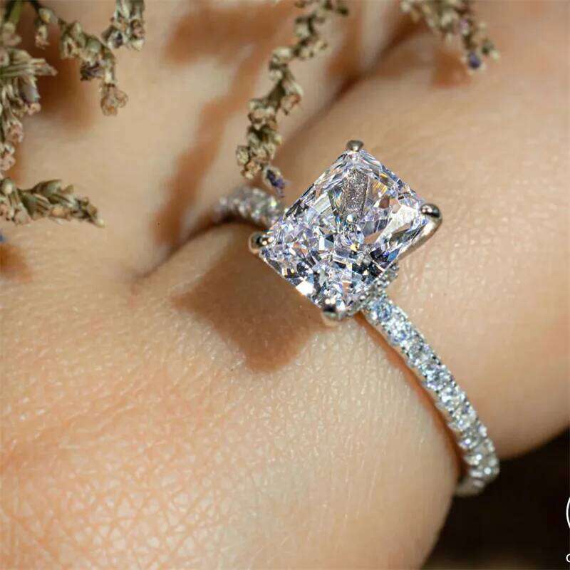 Classic Rectangle Stone Rings For Women Silver Color Geometric Square White Zircon Wedding Bands Engagement Bridal Jewelry H260312