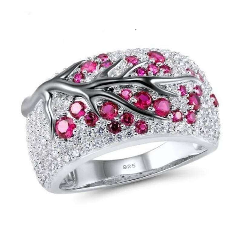 S925 Classic Stainless steel Silver plated Plum Blossom Lady's Oil Drawing Ring For Women Diamond inlay Jewelry Size 6-11 H260312