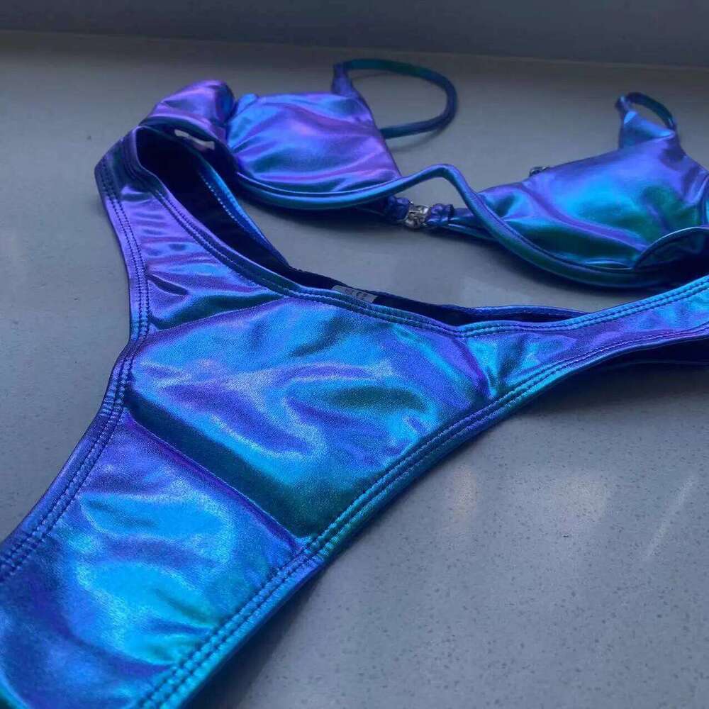 Sexy Triangle Bikini 2022 holographic Blue Push Up Extreme Thong Swimwear Brazilian Bandage Bathing Suit Swimsuit Micro Biquini Y260303