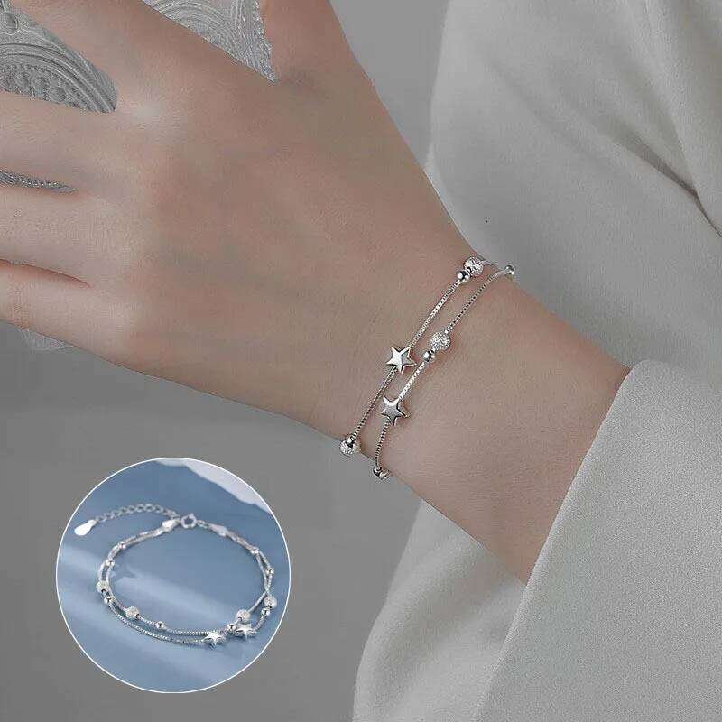 Luxury 925 Sterling Silver Star Beaded Bracelets For Women Original Double Layered Adjustable Bracelet Party Jewelry Z260313