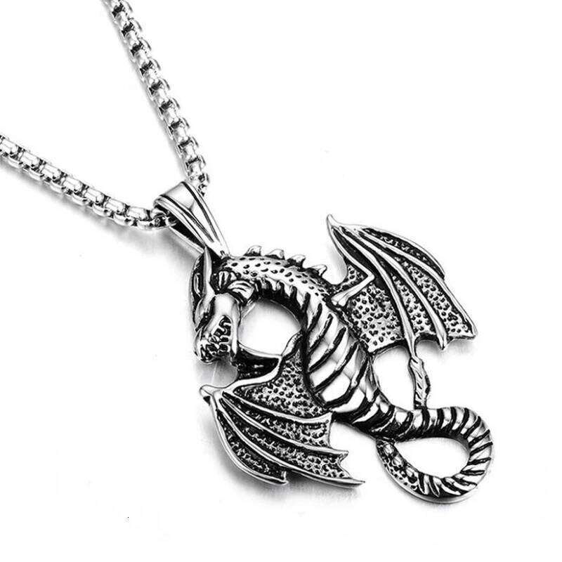Evil Dragon Pendant Necklace for Men Women Hip Hop Punk Stainless Steel Keel Chain Fashion Jewelry Trendy Accessories Gifts H260312