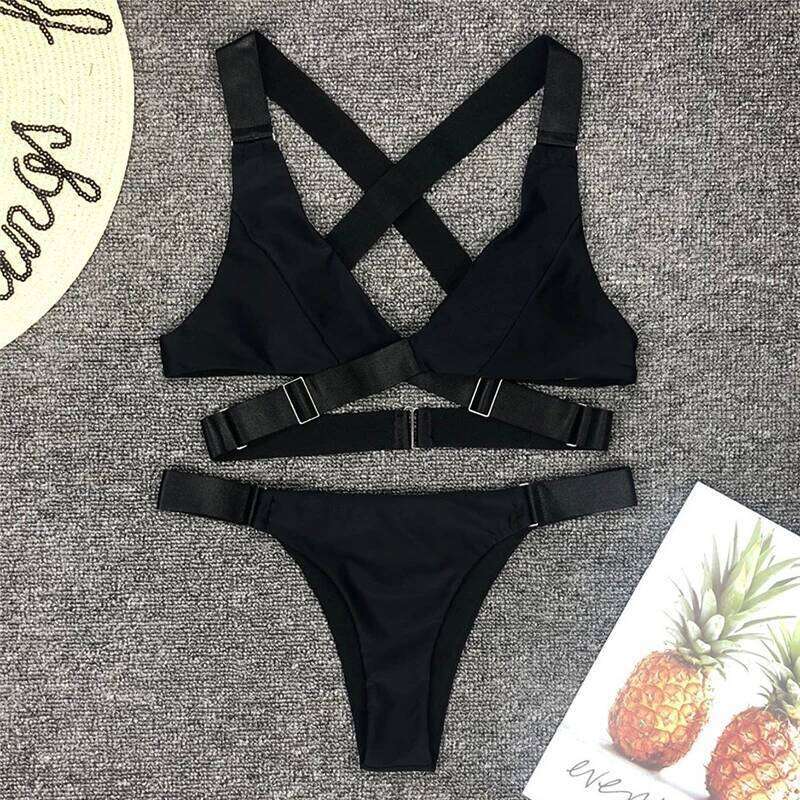 Adjustable Bandage Thong Bikinis Women Swimsuit 2023 Female Black White Red Green Swimwear Criss-Cross Bikini set Bathing suits Y260303