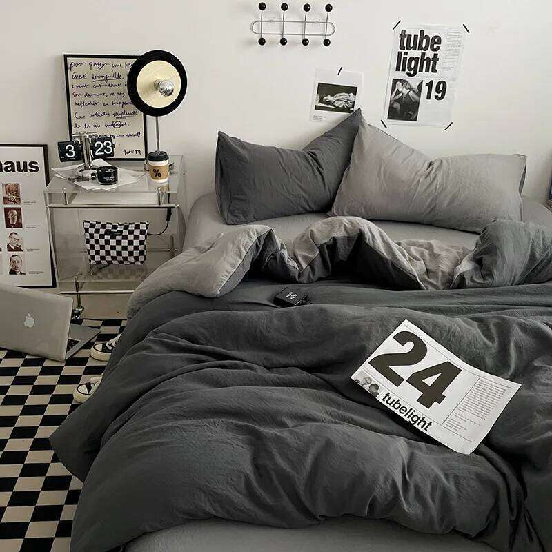 Completo Letto Quattro Pezzi In Puro Cotone Lavato H260312