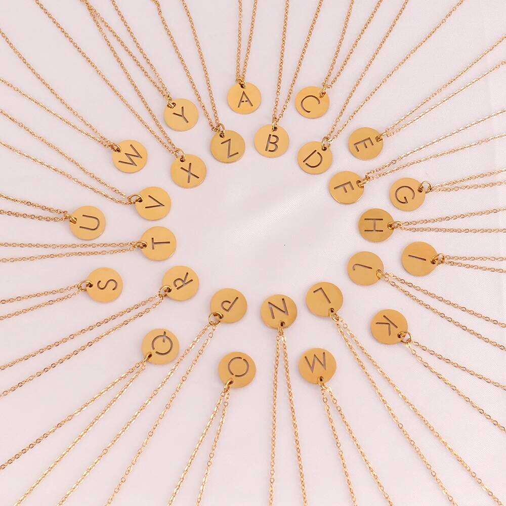 Stainless Steel A-Z 26 Initials Name Necklace Alphabet Round Pendant Letter Necklaces For Women Choker Jewelry Gifts Wholesale H260312