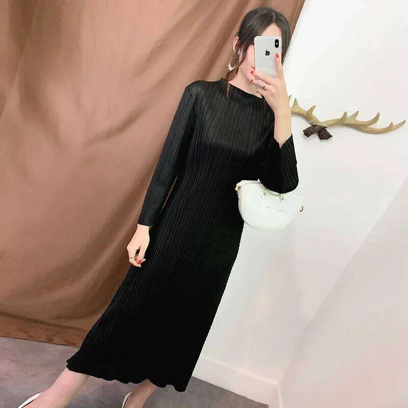 YUDX Miyake Pleated Autumn Winter Dresses Womens 2025 Comfortable Long Sleeve High Quality Korean Style Casual Clothes Z260314