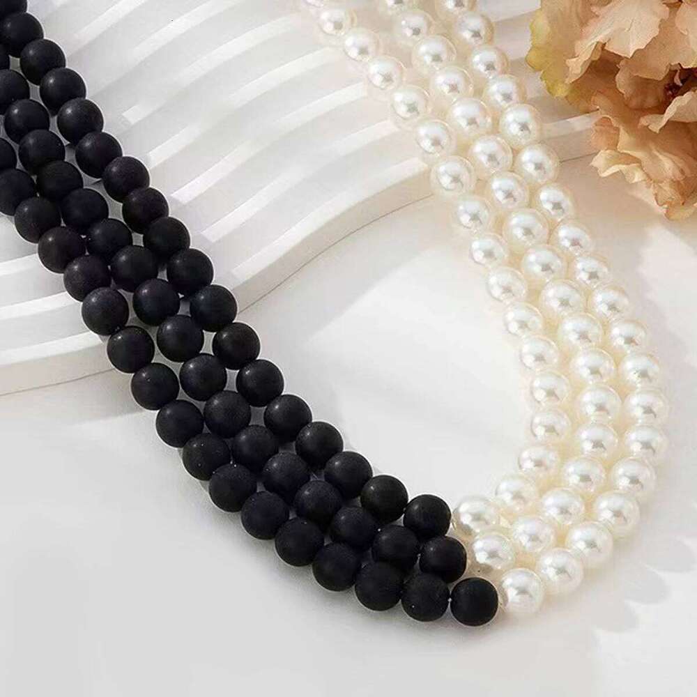 Elegant Black White Imitation Pearl Necklace - Unique Women's Layered Design, Suitable For Parties And Gifts H260312