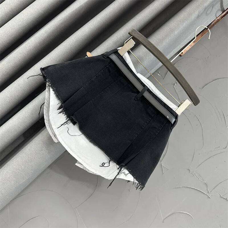 Trend Contrast Color Patchwork Denim Skirt Women Hem Burrs High Waist Loose Wrap Hip Skirts Female 2023 Spring New Z260314