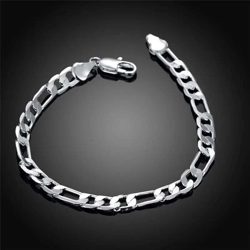 top quality beautiful 925 Sterling Silver Bracelet Jewelry fashion charm Men Women Chain 6/8/10/12MM Bracelets noble nice link Z260313