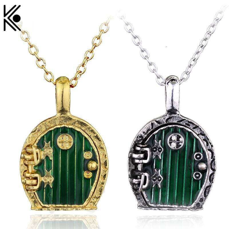 Vintage Jewelry Charm Green Door Locket Pendant Necklace For Men And Women Gift maxi plated gold statement necklace H260312