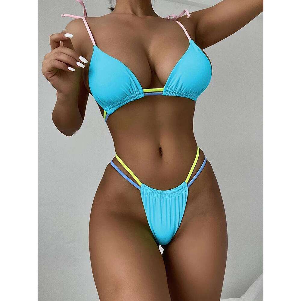 Solid Color Sexy Micro Mini Bikini Set Women's Swimsuit 2023 New Push Up Swimwear Triangle String Biquini Bathing Suit for Women Y260303