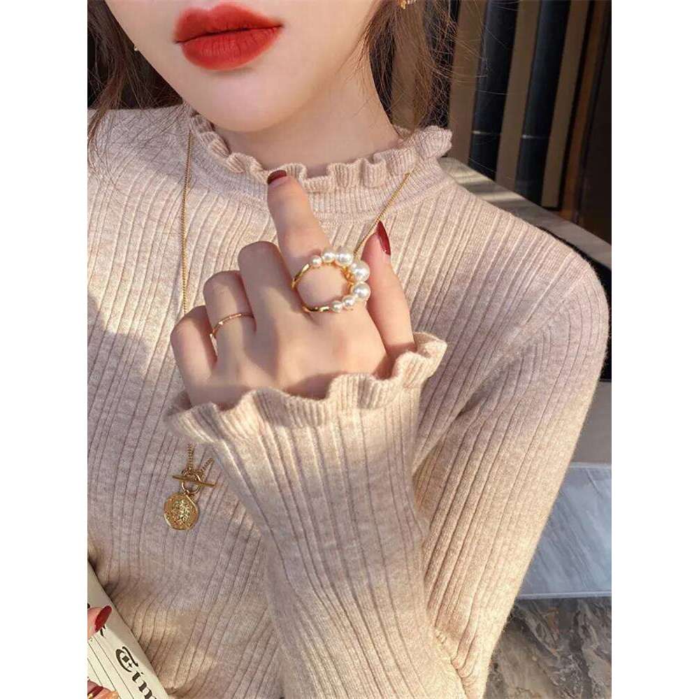 Turtleneck Fashion 2025 New Binding Stretch Tops Women Pullovers Long Sleeve Bottoming Knitted Sweater Z260313