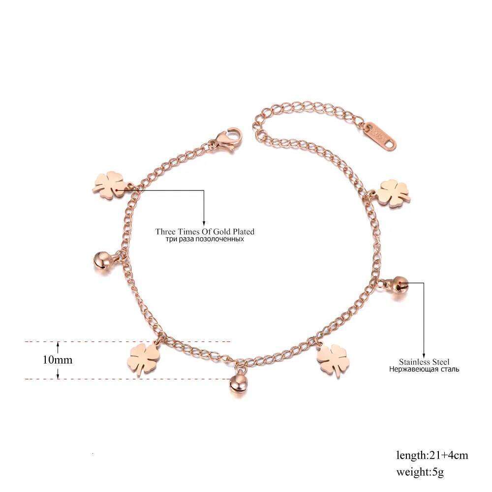 Lokaer Fashion Flowers And Bell Charm Anklet For Stainless Steel Rose Gold Color Women Jewelry Anklets Wholesale A19008 Z260313
