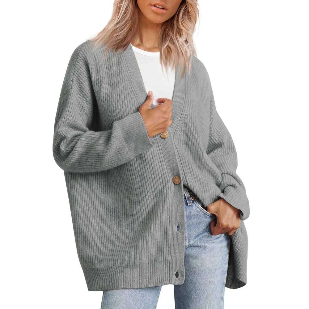 Women's V-Neck Knitwear Cardigan Jumper Solid Color Simple Versatile Autumn Winter New Style Button Detail Knitted Sweater Z260313