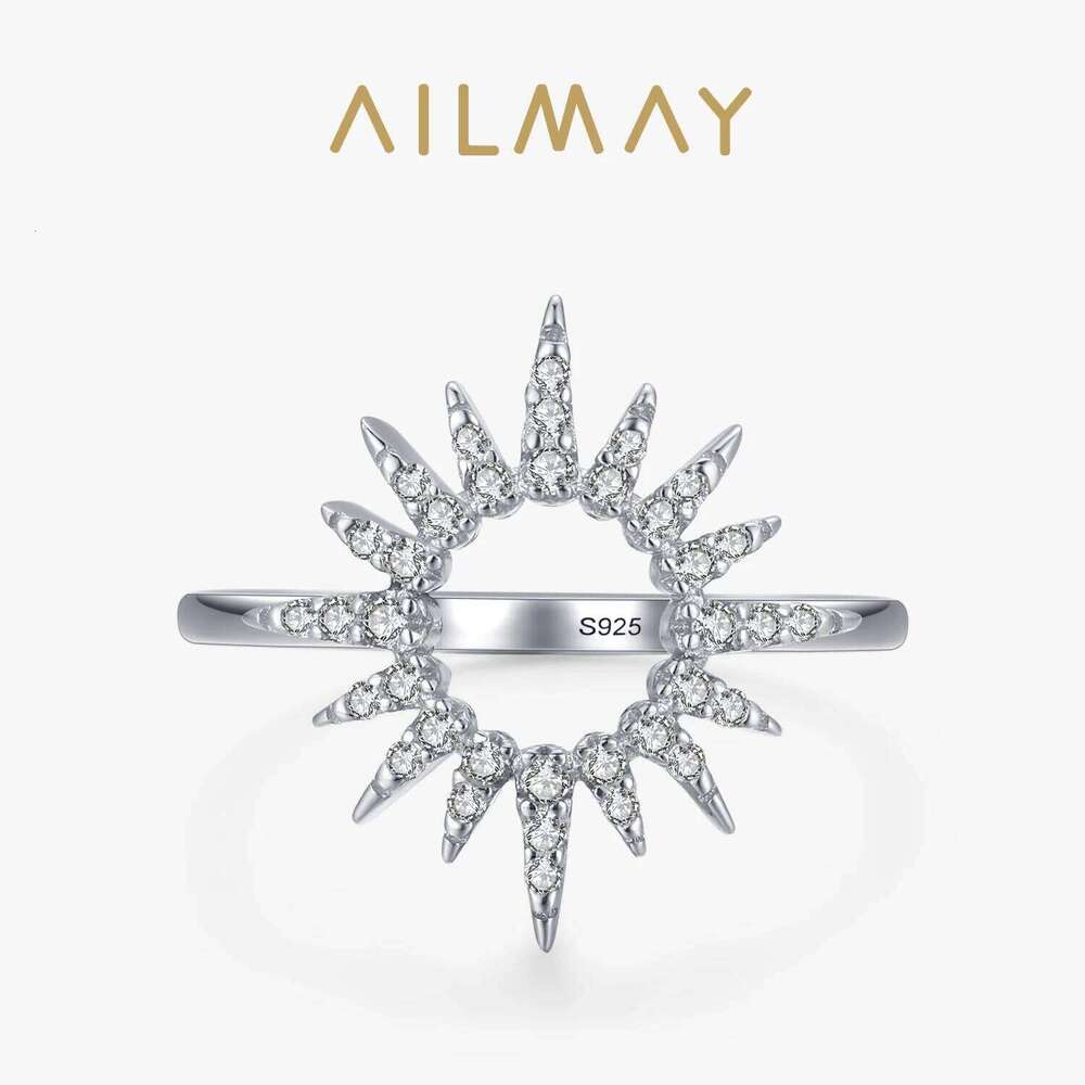 Ailmay Fashion Fine Sun Flower Sparkling Clear Zircon Finger Ring For Women 925 Sterling Silver Romantic Wedding Jewelry Gift H260312