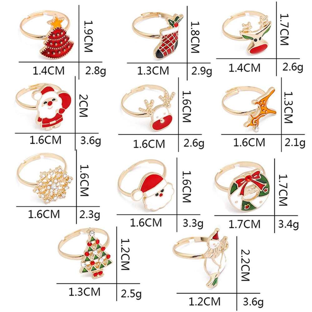 1 PC Open Gold Color Multicolor Enamel Rings Santa Claus Christmas Tree Fashion Jewelry 16mmUS size 5.25 H260312