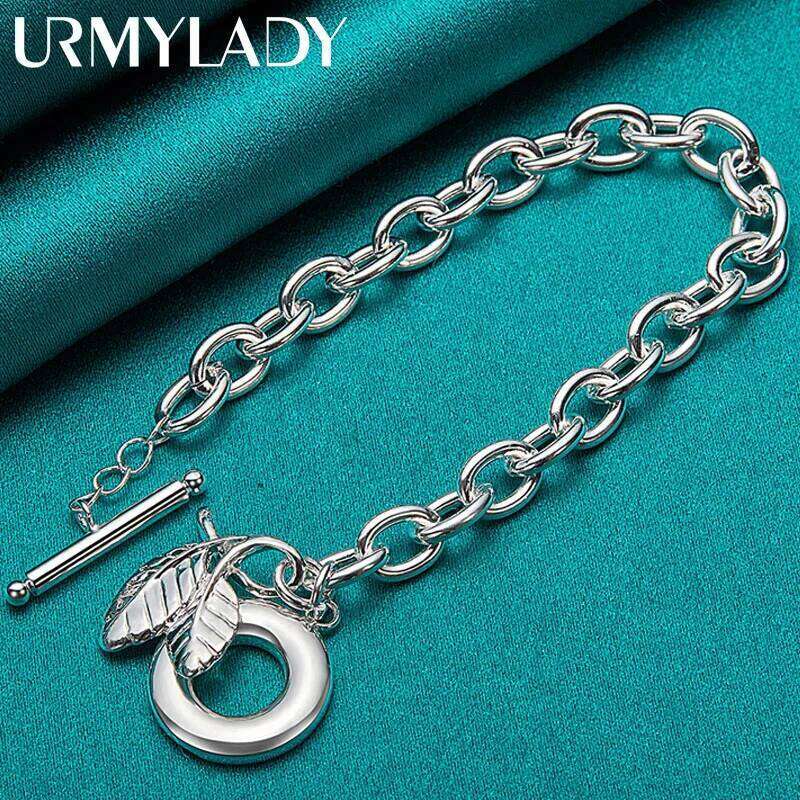 URMYLADY 925 Sterling Silver Double Leaf Pendant Bracelet For Women Wedding Party OT Chain Fashion Jewelry Z260313