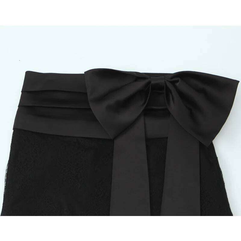 MUJER Black Lace Mini Women Bow Layered Women's Set Mid Waist Skirt Cylinder Luxury Short Skirts for Woman Z260314